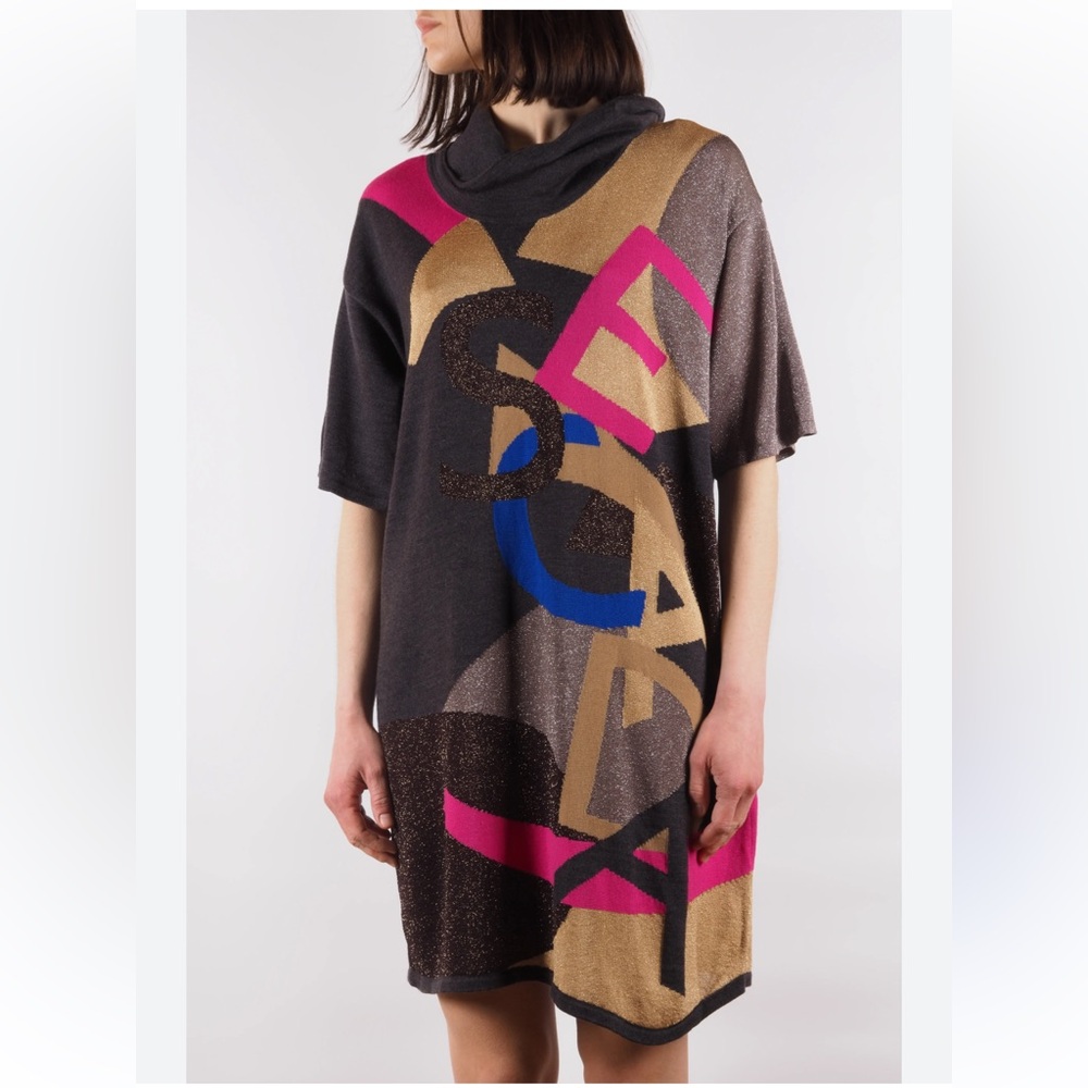 Vintage Escada 90s Logo Graphic Sweater Dress